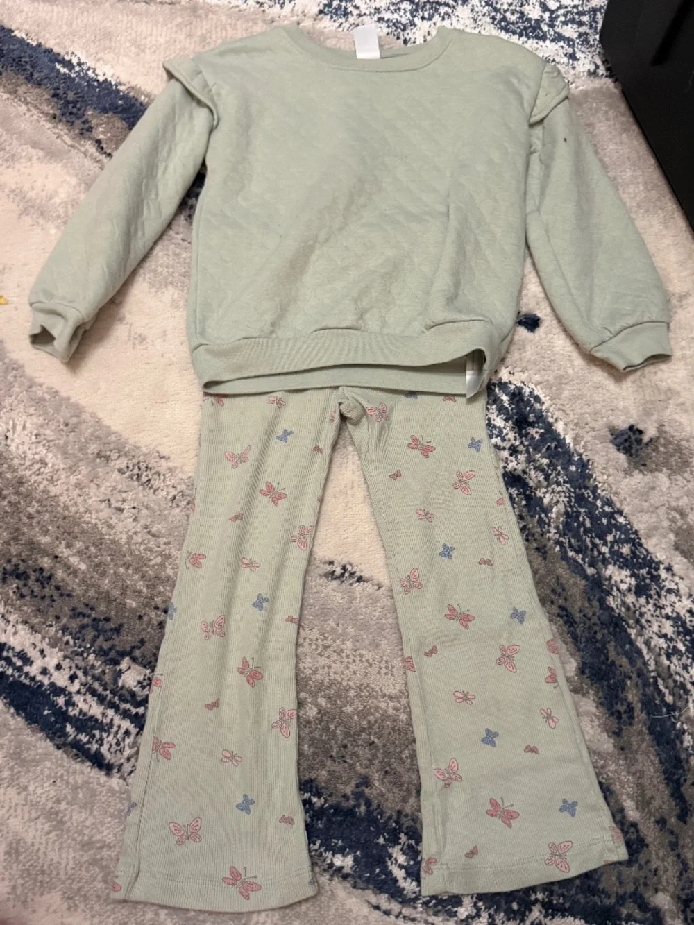 Carter's Girls 4T Butterfly 2-Piece Outfit Quilted Sweatshirt Flare Pants